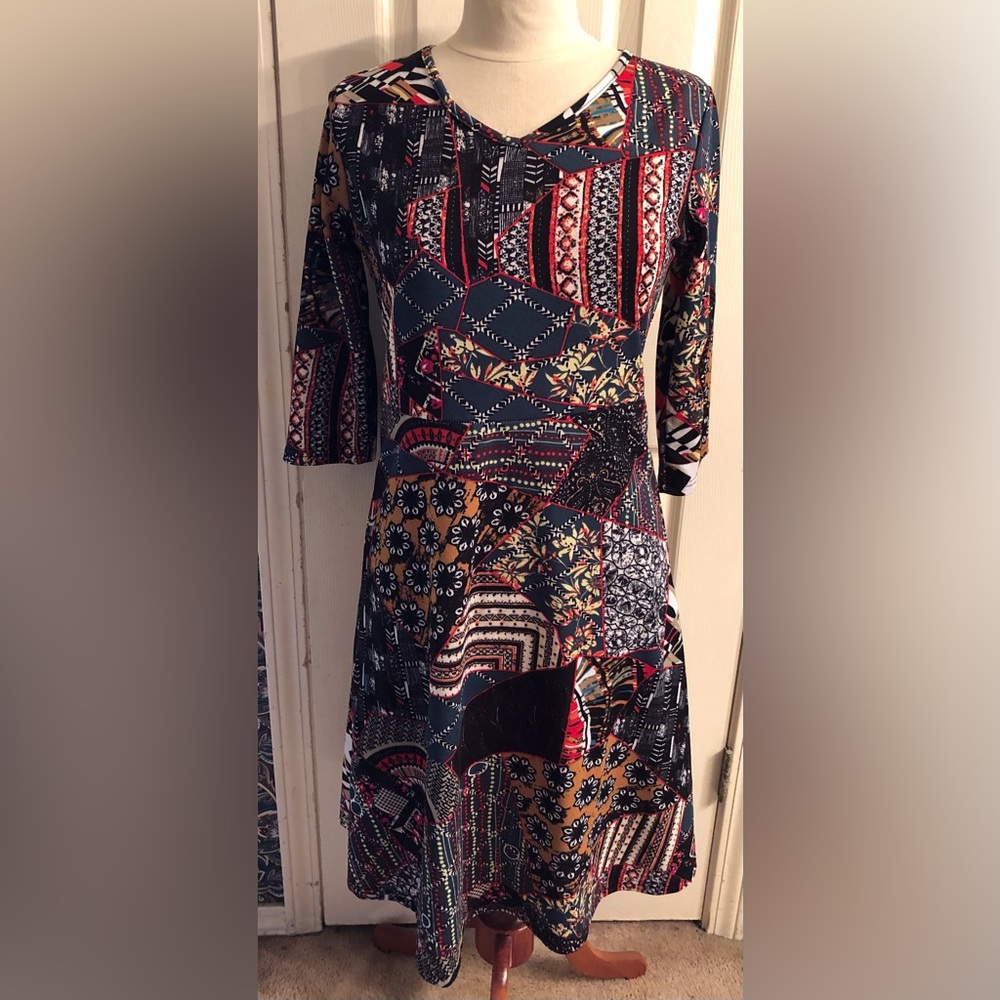 Fashion multi colored 3/4 sleeve dress xlarge juniors